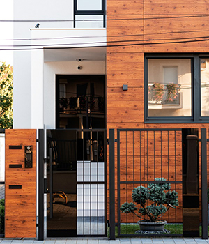 Gate and main entrance of an modern house.